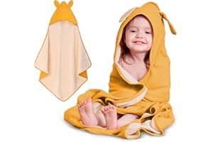 Miracle Baby Asciugamano con Cappuccio per Neonato 100% Cotone Asciugamano da Bagno per Bambini Morbido e Assorbente Asciugamani Bagnetto con Orecchie Carine per Ragazzi Ragazze (Giallo, 85 * 85cm)