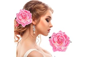 PROUSKY Pink Rose Flower Hair Clip for Bridal Bridesmaid Girls, Flamenco Dancer Hair Brooch and Pins for Women, Rose Red Hair Accessories for Christmas, Wedding, Pink,Red,Rose