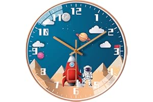 EXQULEG Kinderwanduhr Lautlose, Wanduhr Kinder Weltraum Astronauten, Wanduhr für Junge und Mädchen, Kinderzimmer Klassenzimmer (3068,8 Zoll/20cm)