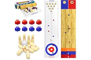 NAISSGO 4 in 1 Tabletop Brettspiel Set, Shuffleboard Tabelletop Spiele,Shuffleboard Bowling Curling Cornhole Spiel, Interaktive Tabletop Brettspiele Ideal für Schule, Haus, Büro, Party