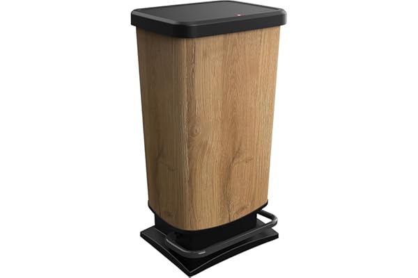 Rotho PASO Poubelle 40l Pédale Design Bois Noir - Cuisine, Bureau, Atelier