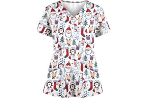 LOMELOMME Berufsbekleidung Pflege Damen Berufskleidung V Ausschnitt Kurzarm Shirts Drucken T-Shirts Große Größen Motiv Bluse Krankenpflegeuniform Kragen Kasackdamenpflegegünstig Kasacks Set Arbeitskittel