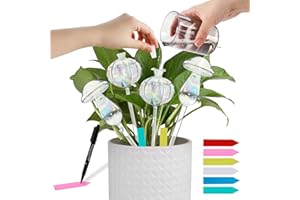 OT-NVWOZR 4PCS Plant Watering Globes with 30PCS Plant Labels, Glass Self Watering Planter Insert Globes Spikes Plant Waterer Bulbs, Automatic Plant Watering Devices for Indoor Outdoor