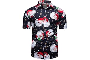 fohemr Herren Weihnachten Festival Barock Hemd Knöpfe Weihnachtsmann Gedruckt Kurze Ärmel Party Shirt