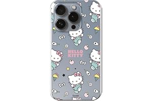 Personalaizer Funda Silicona Flexible Transparente para iPhone 14 Pro con Diseño de Hello Kitty y Patrón de Stickers - Estilo Kawaii - Carcasa TPU