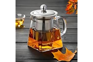 DxxD Teiera in Vetro, 950ml Bricco da Tè di Vetro con Filtro Infusore in Acciaio Inossidabile Removibile Resistente al Calore, Teiera Compatibile con Fornelli per Tè, Tisane, Caffè, Sfuso Infusiera