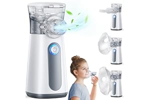 AIDISY Aerosol Portátil para Niños y Adultos, Aerosol Ultrasónico Silencioso y Eficaz para Aliviar la Respiración, 2 Máscaras y Boquilla, USB-C Recargable, Velocidad de Atomización Ajustable
