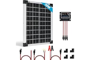 SARONIC 30W 12V Solar Panel Off-Grid System, Solar Panel Kit Charging Battery with 5A PWM Solar Charge Controlle for Motorhome, Caravan, Campervan, Boot, Home