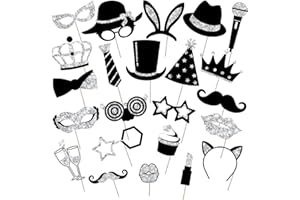 ZONON 24 Stück Lustige Fotoautomat Requisiten Foto Booth Props für Geburtstag Hochzeit Disco Karneval Party Zubehör Mischung mit Hut, Lippenstift, Krawatte, Kronen (Silber)