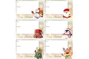 Surcotto Christmas Labels 120pcs, 65 x 45mm Tags for Presents, Self-Adhesive Easy Write Surface, Merry Christmas Gold Printed Xmas Gift Stickers