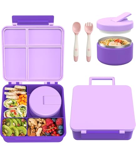 Itslife Lunch Box Kinderset met 300 ml thermocontainer voor eten, lekvrije broodtrommel voor kinderen met 4 vakken, geïsoleerde lunchtas, BPA-vrije thermische lunchbox, school, uitstapjes, blauw