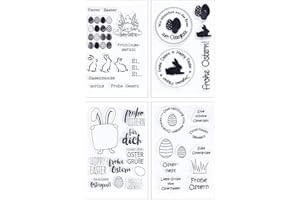 ‎FOLANVOFF Silicone Stamp Easter German Set, 4 Sheets Clear Stamp Easter Clear Stamp Easter Bunny Easter Eggs Silicone Stamp Spring for DIY Bullet Journal Scrapbooking Photo Album German Stamp Set Easter