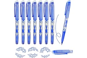 Sumajuc 8pcs Erasable Pens Blue, 0.7mm Rub Out Pens with Eraser, Friction Pen Blue with Rubber on the Head for Kids Adults School Office Stationery
