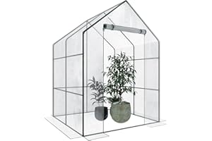 ARREDITALY Serra A Casetta Orto Giardino Terrazzo Balcone Senza Ripiani Struttura Metallo Verniciato Telo Trasparente PVC Porta Avvolgibile Apertura A Cerniera Protezione Piante Giardinaggio 140 x 140 x 195 Cm