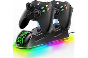 KOSKER Cargador para Mando X-Box Series X/S/One con Luz RGB, 2x5520mWh Baterías Recargables para X-Box Mandos, Base de Carga para Baterías X-Box One/Series X/S Mando