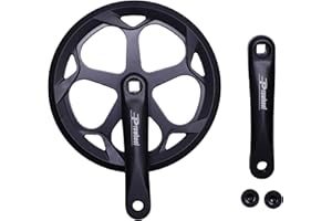 PROWHEEL Pédalier de vélo de 152 mm/160 mm/165 mm/170 mm/175 mm, 46T/48T/52T en acier, double roue de chaîne et protection de chaîne de rechange, compatible avec vélo de ville, VTT, vélo électrique,