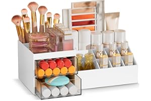 Subsky Make up Organizer mit Schubladen, Kosmetik-Aufbewahrung, Hautpflege Organizer, Multifunktions-Organizer für Büro, Kosmetik-Aufbewahrungsbox mit Schubladen für Schminktisch, Badezimmer, Weiß