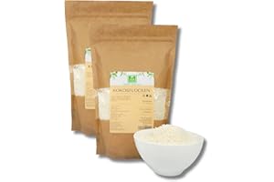 ‎GREEN ESSENCE Kokosraspeln 1kg (2x500g) von der Grünen Essenz - natürliche Kokosnussflocken für vielseitige Anwendungen - Kokosflocken ohne Zusätze - 100% rein und naturbelassen (1000 Gramm)