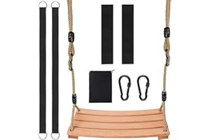 YAERSI Classic Wooden Tree Swing for Adults and Kids - Indoor/Outdoor Seat With Strong Rope for Garden, Patio, or Front Porch