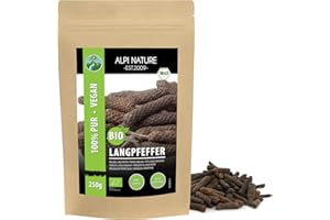 Alpi Nature Organiczna długa pieprz (250 g) pieprz organiczny długi pieprz słupowy z kontrolowanej uprawy organicznej testy laboratoryjne z długim pieprzem 100% czyste i naturalne