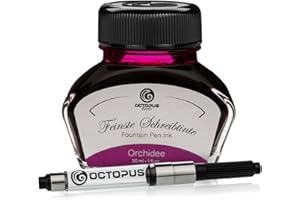 Octopus Fluids Füllhaltertinte im Tintenglas inklusive Konverter, Schreibtinte für Füllhalter, Füllertinte in Orchidee 30ml mit Tintenkonverter