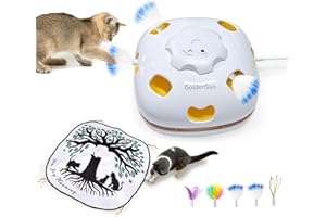 GoldenSun Cat Toy, 4-in-1 Interactive Kitten Toys for Indoor Cats Self Play, Chargeable Hide and Seek, Cat Wand Toy, Whack a Mole Exercise Cat Toys with 3Pcs DIY Replacement Feathers