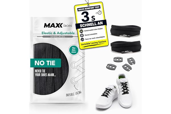 MAXXLACES Lacets plats élastiques avec tension réglable en différentes couleurs, faciles d'utilisation, sans noeud