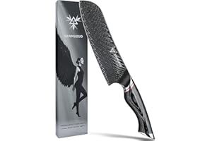 SANMUZUO Coltello Santoku giapponese da 18 CM - Coltello da cucina da chef - Acciaio Damasco nero con impugnatura ergonomica - Serie MIAO