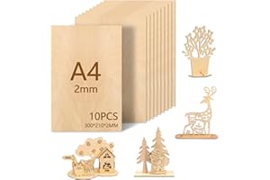 Leseed Sperrholzplatte A4 2mm 300x210mm, 10 Stück Linde Holzplatte, Holzplatten zum Basteln für DIY Holzarbeiten, Laserbearbeitung, Brandmalerei, Modellbau, Geschenke, Deko, Gemälde