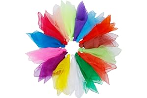 Rovtop 15Pcs Dance Sensory Scarves, Muti-color Square Juggling Silk Rainbow Scarf Magic Tricks Performance Props Accessories Movement Baby Sensory Scarves Rhythm Band Scarf 60 x 60 cm