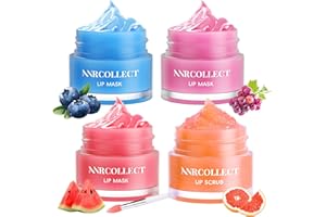 ‎ANRCOLLECT ANRCOLLECT Lippenmaske+ Lip scrub, Lippenpeeling, 4P Lippenpflege Set Mit 3 Lip Sleeping Mask, Lippenmaske Overnight, Lippenbalsam Set FÜR Trockene, Spröde, Rissige Lippen, Feine Linien & Falten