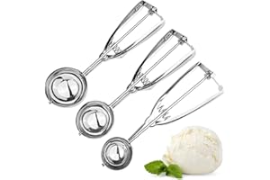 Zeripikfoasp 3 Stück Eisportionierer Edelstahl, Eislöffel Portionierer mit Auslöser, Eiskugelportionierer 4 cm, 5 cm, 6 cm, Eislöffel Edelstahl, Eiscremelöffel, für Eiscreme, Plätzchen, Kuchen Teig