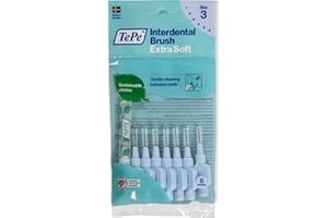 TePe Scovolini interdentali Extra Soft / Spazzolini interdentali ultra morbidi di alta qualità con cappuccio, misura ISO 3 (filo 0,6 mm), azzurro chiaro, 2 confezioni x 8 pz