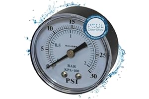 Duraol Pool Manometer für Sandfilter I Druckluft Manometer 1/4" mit Ø 50mm aus Kunststoff I Poolfilter Druckmanometer mit Anschluss hinten I Manometer Wasserdruck mit Anzeige von 0 bis 3,0 Bar