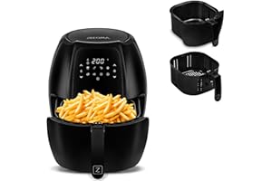 ZEEGMA Knapper Grand frytkownica beztłuszczowa 1800 W, zakres temperatur 60-200°C, czas nagrzewania 60s, duża pojemność kosza 6L, teflonowa powłoka, 9 programów, możliwość mycia w zmywarce, timer