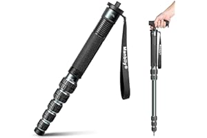 Manbily 69-Inch Monopods for Cameras 36mm Tube Aluminum Camera Monopod Extendable Walking Stick 6 Sections Portable Compact Travel with Handle & Phoneclip Max. 40lbs for DSLR Camcorder Stand (Gray)