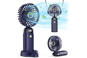 LapEasy Portable Handheld/Neck/Desk 3 in 1 Hand Mini Fan, 5200mAh Battery Operated Fan with LED Display,5 Speed Personal Small Hand Fan for Travel Makeup Eyelash Fan for Stylish Kids Girls Women