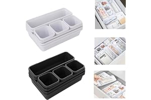 QINERSAW 16 PCS Organiseur de Tiroir De Bureau Séparateur de Tiroir en Plastique Bac de Rangement Bureau Rangement Maquillage Tiroir Boite Rangement Salle de Bain Boîte de Rangement Cuisine Plastique