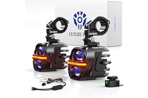 Future Eyes Feux Anti-Brouillard Moto, LED Blanche 120W Lumières Auxiliaires avec DRL & Stroboscope, Étanche IP67, Phare Moto pour Conduite Nocturne, Tout-Terrain, Dirt Bike, ATV, UTV