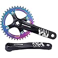 BUCKLOS 【US Stock】 104 BCD Mountain Bike Single Speed Crankset, 170mm MTB Square Taper Crankset with Plating Chainring (Multicolor) 30/32/34/36/38T, Replacement for Bicycle Crank Arm Set