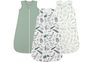 LILBESTIE Gigoteuse Ete 12-18 Mois, 100% Coton Paquet de 3 Gigoteuses Bébé Tog 0.5, Vert et Feuilles et Feuilles