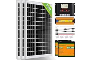ECO-WORTHY Kit Completo 360W, 3 Pannelli Solari 120W + Controller 60A + Inverter 600W + 2 Batterie Litio 30Ah + Accessori di Montaggio, Applicazione Off-Grid, Camper, Casa, Marine