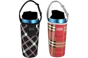 2 Pack Tumbler 30oz Carrier Holder Pouch, Bulckrew Water Bottle Holder Bag with Shoulder Strap, Fit for YETI, Rtic, Atlas, Ozark Trail Cups-Red&Black Grid