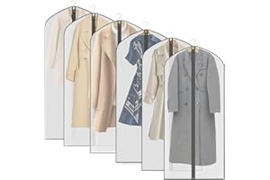 FEBYLIU Garment Bags - Dress Bags Covers long 6Pcs Dustproof Clothes Bags - Suit Bag Cover Moth Proof Coat Bag with Zip Translucent Cover Waterproof Anti-mite Breathable PEVA Clothes Covers Protector 60x160cm