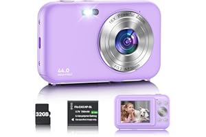 IXNAIQY Fotocamera Digitale,1080P 44 MP Macchina Fotografica Compatta con Scheda da 32 GB, 16X Zoom Fotocamera con LCD da 2,4", 1 Batteria, per Bambini Adolescenti, Principianti (Viola)