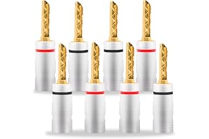 YARCHONN BFA - 8 conectores banana chapados en oro, 4 mm, conectores banana para altavoz, amplificador, sistema de sonido, cable de audio para el hogar