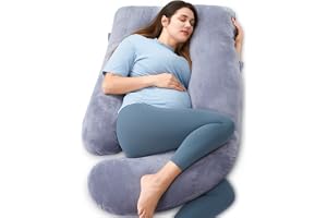Momcozy Pregnancy Pillows, U Shaped Full Body Maternity Pillow with Removable Cover, Grey Pregnant Support Pillow for Sleeping