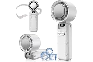 DAORANGE Mini Ventilateur Portable, Ventilateur de Poche à 5 Vitesses avec Refroidissement, 3600mAh Rechargeable via USB, Écran LED, pour Camping, Extérieur, Voyages et Vacances à la Plage (Blanc)