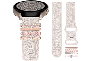 TOYOUTHS Floral Gravierte Armband mit Dekorative Charme kompatibel mit Samsung Galaxy Watch 7/6/5/4/Active 2 40mm 44mm, 20mm Frauen Boho Sport Silikon Armband für Watch 6 Classic/Watch FE, Beige/Love