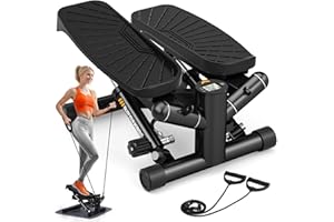 VANNECT Stepper Fitness Casa 2 in 1 con Power Ropes, Mini Stepper Silenzioso 150 kg con Monitor LCD Calorie Stepper Oscillante Su-Giù per Allenamento Gambe/Braccia/Glutei, Esercizio per Ufficio a Casa